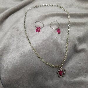 Pink and Silvertone Necklace Set